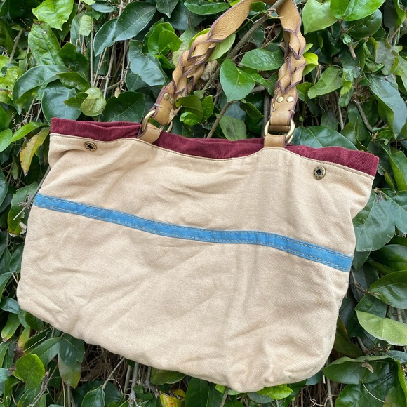 Cotton & leather LUCKY BRAND bag! Cute floral stitching! Unique colors- FUN/ EUC - Picture 3 of 16